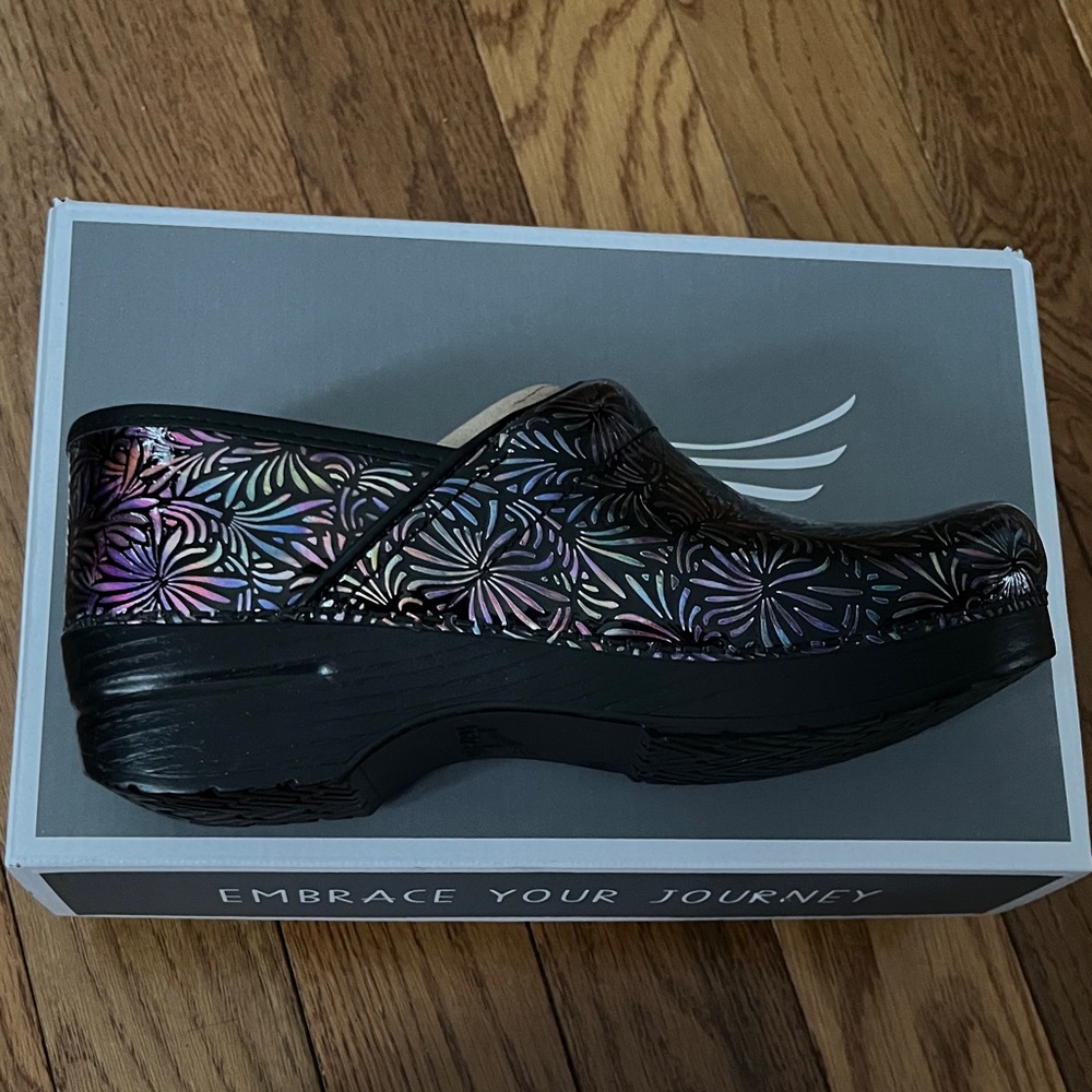 Dansko Iridescent Leaf Pattern Clogs - Picture 3 of 3